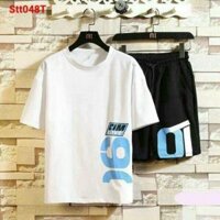 Đồ Bộ Thun Nam Thể Thao Đá Bóng Tập Gym Siêu Chất RẺ ĐẸPSet Bộ Mặc Nhà Áo Thun Quần Short Đùi - TRẮNG XANH,L