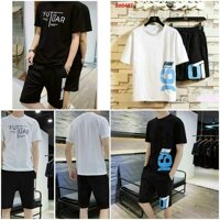 Đồ Bộ Thun Nam Thể Thao Đá Bóng Tập Gym Siêu Chất RẺ ĐẸPSet Bộ Mặc Nhà Áo Thun Quần Short Đùi - Đen xanh,L