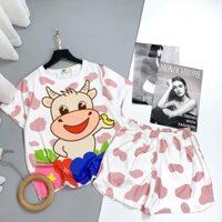 đồ bộ thun ngắn bò sữa màu hồng (quần đùi)