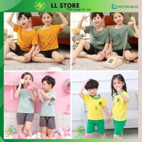 Đồ bộ thun ngắn tay, quần đùi bé trai bé gái, chất vải mịn có lỗ thoát hơi, ko nhão, ko xù lông, bé 12kg đến 40kg