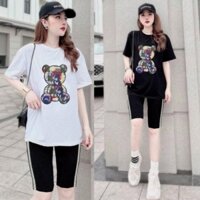 Đồ bộ thun nữ quần lửng đen đi chơi COBI Set bộ ngố bigsize áo form rộng tay ngắn có size từ 42kg đến 70kg BL01