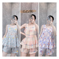 Đồ bộ tole nữ, bộ lanh mặc nhà Vnxk f21 sát nách quần đùi babydoll mềm mịn thấm hút cục tốt.