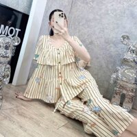 Đồ bộ tole nữ, bộ lanh mặc nhà áo babydoll tay ngắn bèo ngực, gài nút quần 8 tấc VNXK Shop5sao (43-75kg)