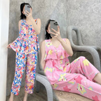 Đồ bộ tole nữ, bộ lanh mặc nhà áo babydoll bèo ngực, gài nút quần 8 tấc F21 VNXK