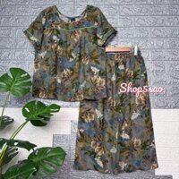 Đồ bộ tole trung niên, bộ lanh mặc nhà chất lanh nhung cao cấp, quần lửng ống rộng VNXK SHOP5SAO (43-75kg)