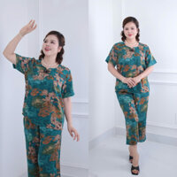 Đồ Bộ trung niên, Áo cổ tròn, Áo tay ngắn,quần lửng cho các mẹ vải lụa nhập mát mịn Xanh Vân Thanh 07