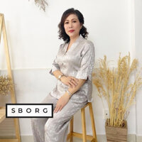 Đồ bộ trung niên bộ pijama nữ mặc nhà sang trọng chất gấm cao cấp cổ chui tay lửng quần ống suông mua làm quà tặng mẹ,bà