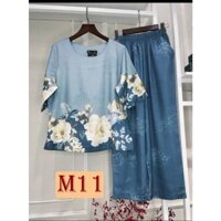 Đồ Bộ Trung Niên, Chất Liệu Lụa Cao Cấp, Kiểu Áo Cộc Quần Dài YOYO AH01