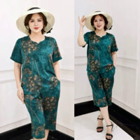 Đồ Bộ Trung Niên cho mẹ Bộ Lụa Hàn Châu Chất Liệu Lụa Mịn Mát Bộ Đồ Trung Niên Quần Lửng Tay Ngắn