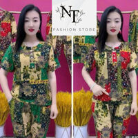 đồ bộ trung niên cho mẹ, bộ thun lạnh trung niên nữ họa tiết hoa quần dài ống suông cao cấp- ST38