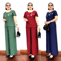 Đồ Bộ Trung Niên Cho Mẹ Cộc tay quần dài Mặc Nhà Vải Đũi Cao Cấp, bộ đồ cho mẹ