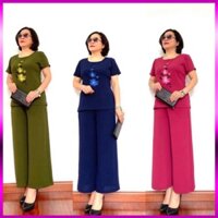 Đồ Bộ Trung Niên Cho Mẹ Cộc tay quần dài Mặc Nhà Vải Đũi Cao Cấp, bộ đồ cho mẹ