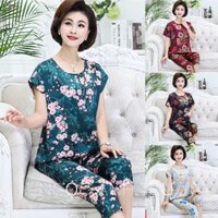 Đồ Bộ Trung Niên Cho Mẹ Quần Lửng Vải Lụa Satin 👠 Đồ Bộ Mặc Nhà Cho Mẹ Lửng Mát