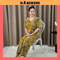 Đồ bộ trung niên cổ vuông quần lửng lụa mango cao cấp ( Cổ Vuông ) MỚI