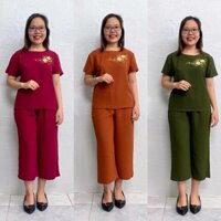 Đồ bộ trung niên đũi cho mẹ mặc nhà - Bộ ngủ người già cao cấp áo thêu hoa quần lửng ống rộng ĐŨI LỬNG L01