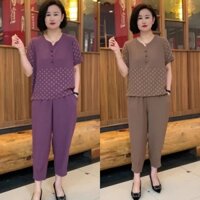 Đồ bộ trung niên mặc nhà cho mẹ, đồ bộ lụa pháp quần lửng KN01  Áo Nữ
