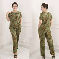 Đồ Bộ trung niên Ms02, Áo cổ tròn, Áo tay ngắn,quần dài cho các mẹ vải lụa nhập mát mịn rêu