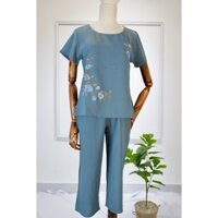 Đồ bộ trung niên nữ đũi cao cấp cho mẹ quần lửng thêu trơn Tâm64 mã DUILT01 nhiều màu 45-65kg