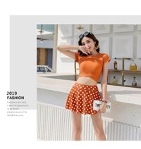 Đồ bơi 2 mảnh quần váy chấm bi - Cam