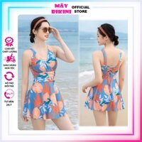 Đồ bơi áo tắm bikini đi biển nữ một mảnh hoạ tiết lá dáng cổ V che khuyết điểm tốt có bigsize V03