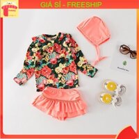 Đồ bơi bé gái 2-7 tuổi rời kèm in hoa, Bộ bơi cho bé cao cấp vải co giãn cực tốt