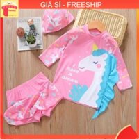 Đồ bơi bé gái 2-7 tuổi rời kèm mũ hình Pony in chữ HAVE , Bộ bơi cho bé cao cấp vải co giãn cực tốt