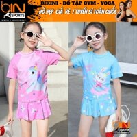 Đồ bơi bé gái 2 mảnh quần váy áo phủ bụng ngắn tay kín đáo đáng yêu đủ size từ 10kg đến 42kg Bin Sports BB056