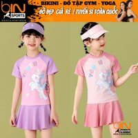 Đồ bơi bé gái 2 mảnh quần váy áo phủ bụng ngắn tay kín đáo đáng yêu đủ size từ 10kg đến 42kg Bin Sports BB088