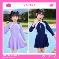Đồ bơi bé gái dài tay chân váy Size đến 38kg chống nắng chống UV phối màu thời trang VATIXA BG05