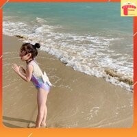 Đồ bơi bé gái liền thân 1-7 tuổi kèm mũ phối ren và đính nơ vải co giãn