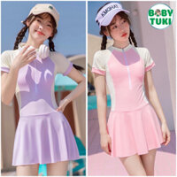 Đồ bơi bé gái liền thân sz đại 15-45kg, bikini bé gái dài tay chân váy có lót trong, đồ bơi mẹ bé
