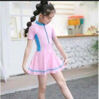 Đồ bơi bé gái liền thân váy xòe hồng sen 644