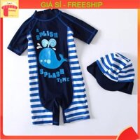 Đồ bơi bé trai 2-7 tuổi liền thân kèm mũ hình cá Heo cao cấp vải co giãn cực tốt