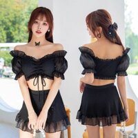 đồ bơi bikini 2 mảnh đen áo rút dây trễ vai