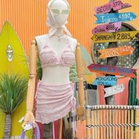 Đồ bơi bikini không dây, quần boyshort bảo thủ, đồ bơi hai mảnh cho phụ nữ ngực nhỏ, kỳ nghỉ bãi biển