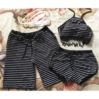 Đồ bơi cặp đi biển thun lạnh sọc đen- Bikini cặp đi biển nam nữ vải đẹp