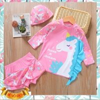 Đồ bơi cho bé gái 2-7 tuổi rời kèm mũ hình Pony in chữ HAVE , Bộ bơi trẻ em cao cấp vải co giãn cực tốt