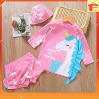 Đồ bơi cho bé gái 2-7 tuổi rời kèm mũ hình Pony in chữ HAVE cao cấp vải co giãn cực tốt