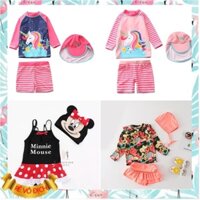 Đồ bơi cho bé gái 2-7 tuổi rời kèm mũ hình ngộ nghĩnh, Bộ bơi trẻ em cao cấp vải co giãn cực tốt