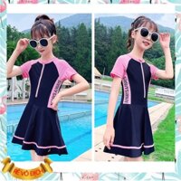 Đồ bơi cho bé gái 5-16 tuổi liền thân kiểu chân váy, Bộ bơi trẻ em cao cấp vải co giãn cực tốt