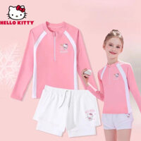 Đồ bơi cho bé gái Hello Kitty cho trẻ lớn hơn, bộ đồ bơi hai mảnh tay dài và quần ngắn bảo vệ da