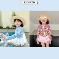 Đồ bơi cho bé tay dài chống nắng váy xoè hoạ tiết dễ thương đi biển du lịch hàng Quảng Châu 8043 T11T4