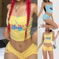 Đồ Bơi Cho Nữ Màu Vàng In Bikini Hai Mảnh Đồ Bơi Khu Nghỉ Dưỡng Mùa Xuân Nóng Phong Cách Hàn Quốc Bộ Đồ Bơi Eo Cao Thời Trang