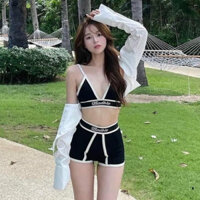 ĐỒ BƠI ĐI BIỂN 2 MẢNH ÁO VIỀN TRẮNG ĐEN QUẦN ĐÙI  BAD.BOI CAO CẤP ODERI