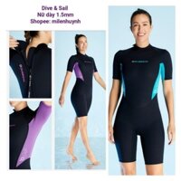 Đồ bơi giữ nhiệt 1.5mm dành cho nữ hiệu Dive & Sail D132214F-EU màu đen phối tím, đen phối xanh ngọc