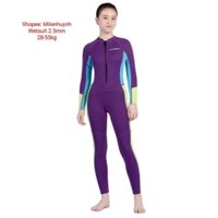 Đồ bơi giữ nhiệt dài tay dài chân cho trẻ lớn M163006Y 28-55kg 2.5mm màu tím dây kéo trước