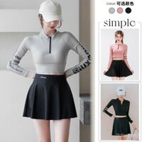 Đồ bơi hai mảnh có chân váy, tay dài thể thao, bảo vệ da, eo cao, kiểm soát bụng, trang nhã, cao cấp