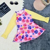 Đồ bơi liền dạng váy tay dài chống nắng họa tiết vỏ sò bãi biển