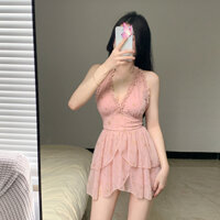 Đồ Bơi Liền Thân Màu Hồng Dáng Váy Xinh Xắn Có Đệm Ngực Nâng Đỡ & Quần Trong Bảo Hộ Tiện Lợi 6733