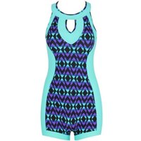 Đồ bơi một mảnh short yếm xanh ngọc phối hoạ tiết răng cưa Coral - OT011